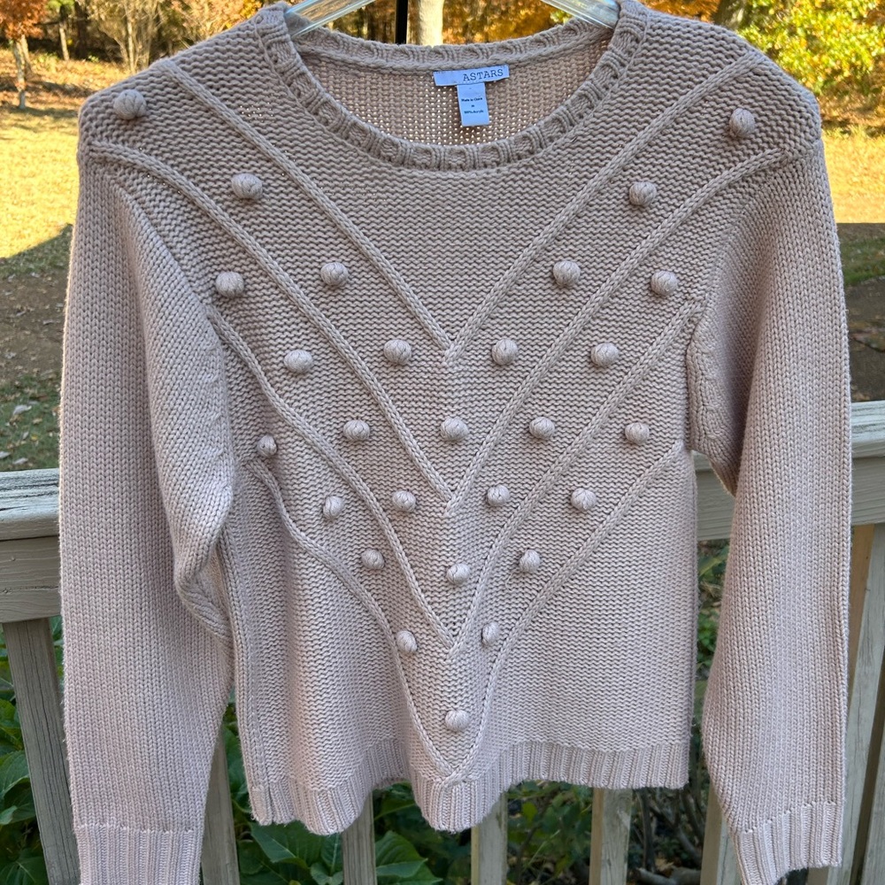 Astars Pink Pom Pom Bobble Knit Crewneck Sweater Size M Coquette Soft Girl